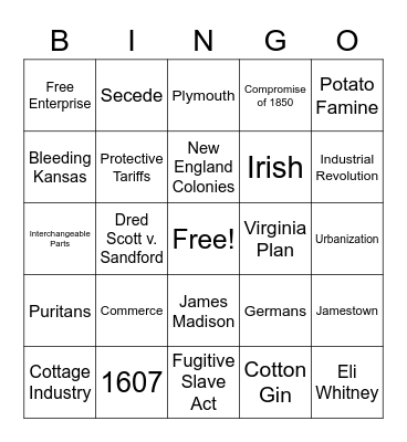 US History STAAR Bingo - 3 Bingo Card