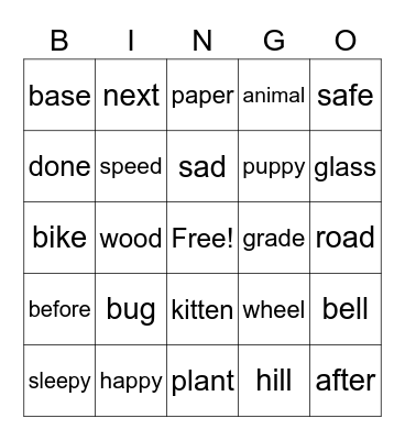 Level 1: Word Bingo #5 Bingo Card