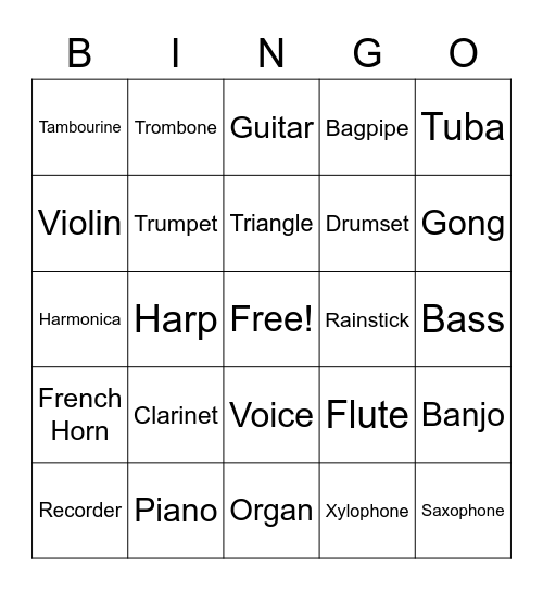Music Bingo Card