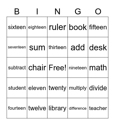 Level 2: Word Bingo #1 Bingo Card