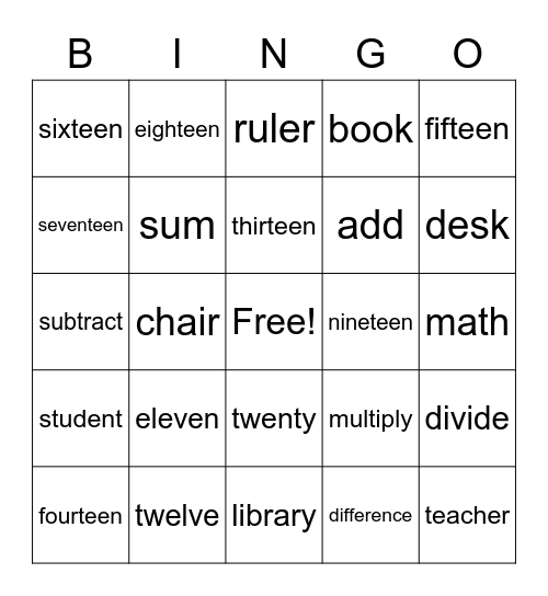 Level 2: Word Bingo #1 Bingo Card