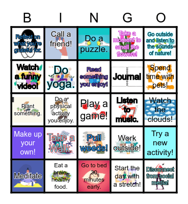 Mental Health Month Bingo Card