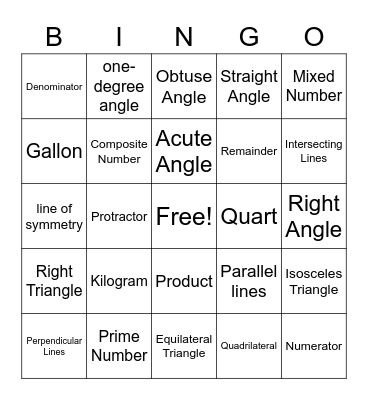 Math Bingo Card