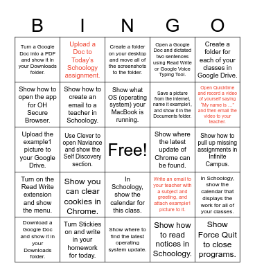 MacBook Skills Bingo Card