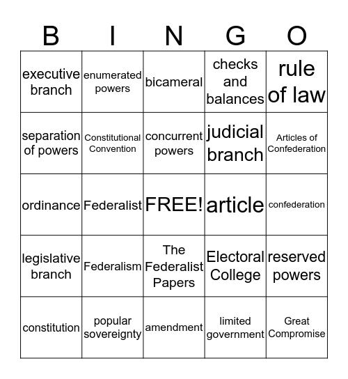 Constitution Chap. 3 Bingo Card