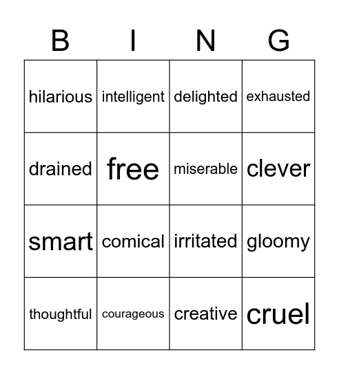 People Adjectives Bingo Card