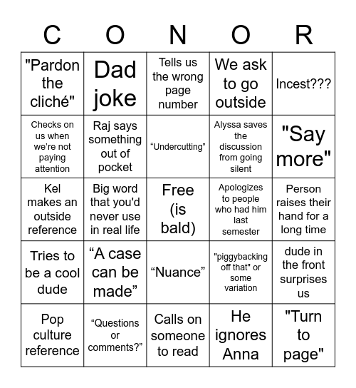 Engwish Bingo Card