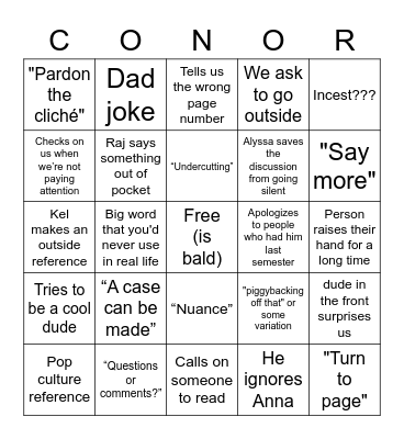 Engwish Bingo Card
