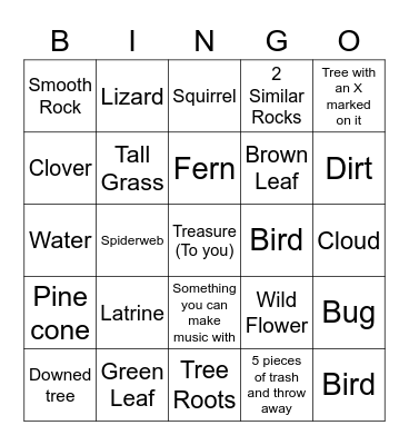 Nature Scavenger Hunt Bingo Card