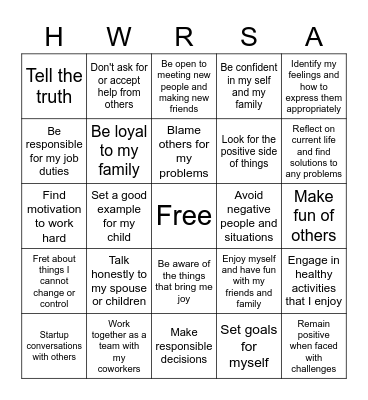 Resiliency Bingo! Bingo Card