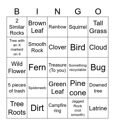 Nature Scavenger Hunt Bingo Card