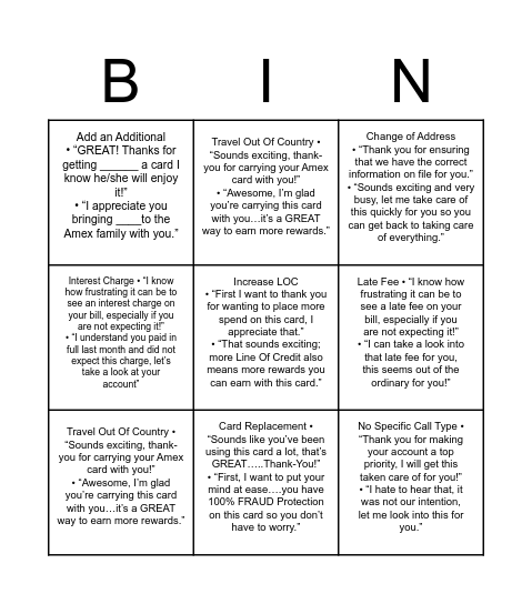 Untitled Bingo Card