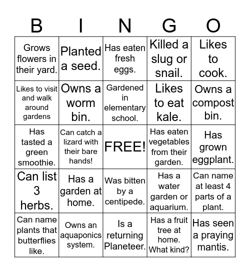 Planeteer Bingo! Bingo Card