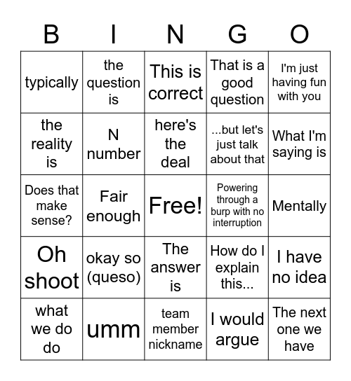 Rob Bingo Card