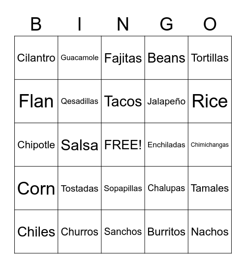 Mexican Bingo Card