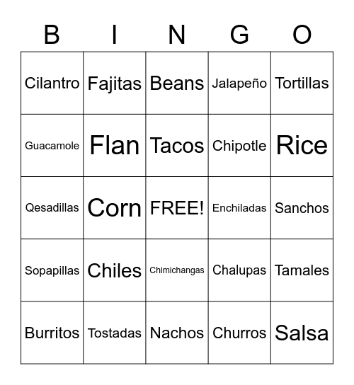 Mexican Bingo Card