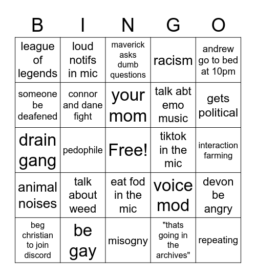 Untitled Bingo Card