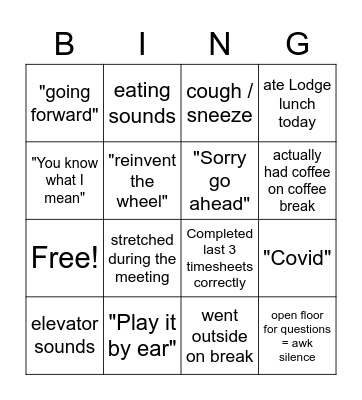 Staff Meeting Bingo Card