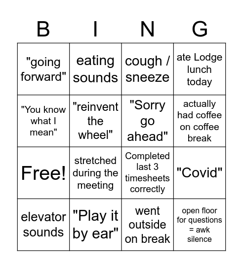 Staff Meeting Bingo Card