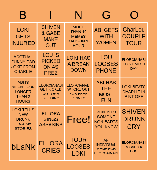 ELORCIANABI TOUR BINGO Card