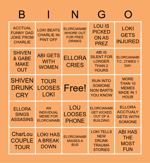 ELORCIANABI TOUR BINGO Card