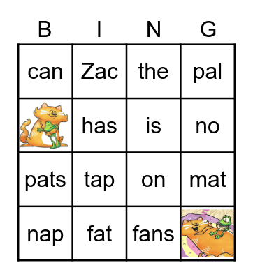 Zac's Pal BINGO Card