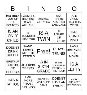 HUMAN SCAVENGER HUNT Bingo Card