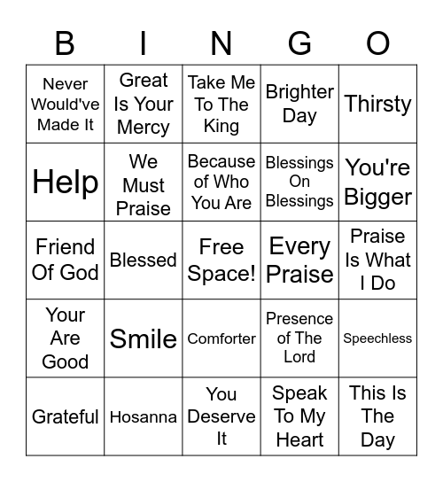 Sip 'n Praise Bingo Card
