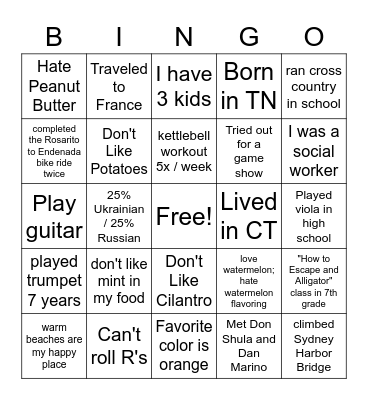 Getting to Know You Bingo Card