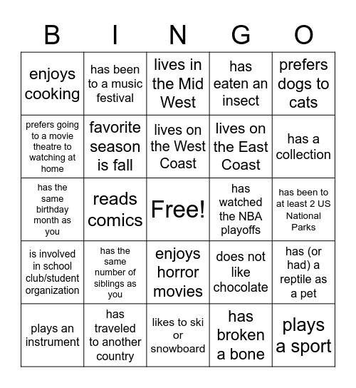 Find 1 person who... Bingo Card