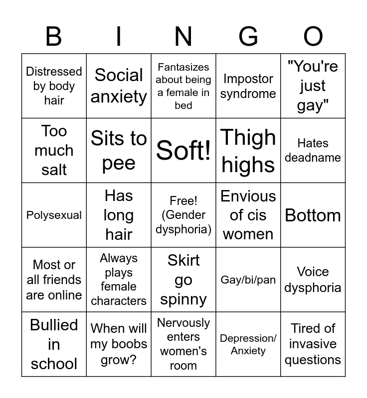 Trans Girl Bingo Card