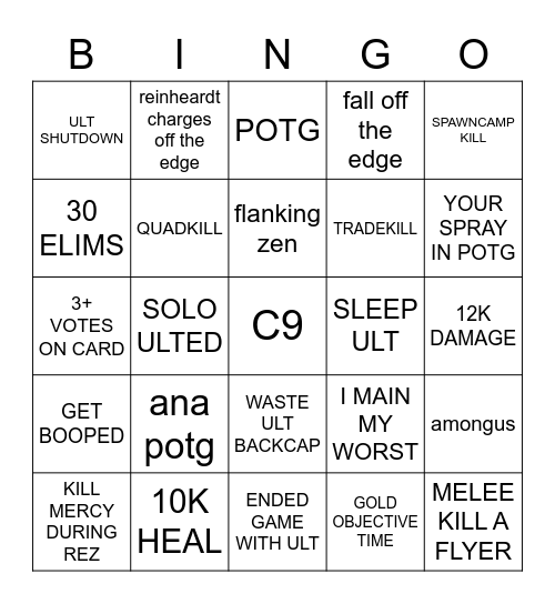 OVERWATCH Bingo Card