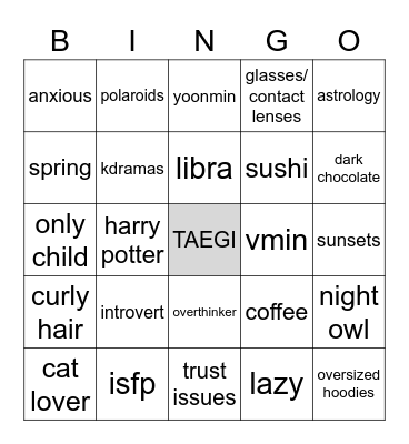 ele’s Bingo Card