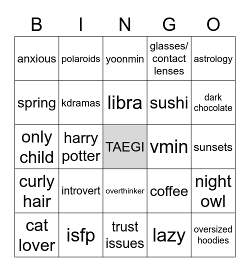 ele’s Bingo Card