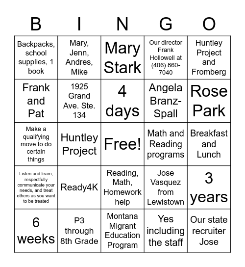 Untitled Bingo Card