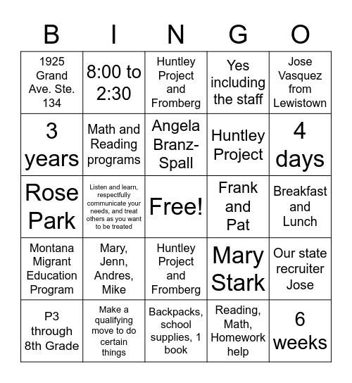 Untitled Bingo Card