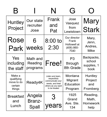 Untitled Bingo Card