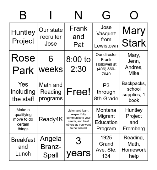 Untitled Bingo Card