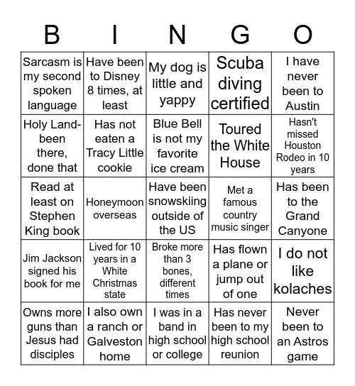 Men's Life "Human Bingo" Bingo Card