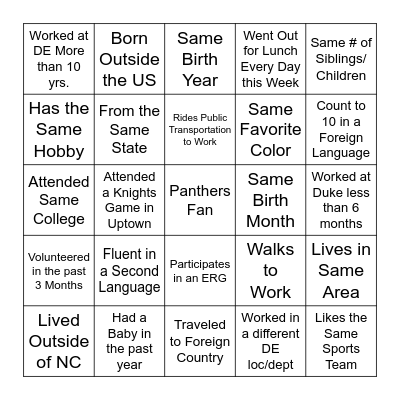 Diversity and Inclusion Bingo Card