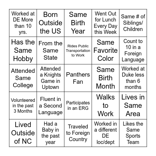 Diversity and Inclusion Bingo Card