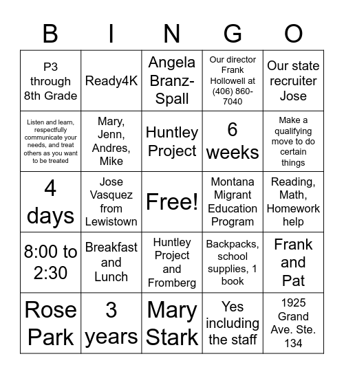 Untitled Bingo Card