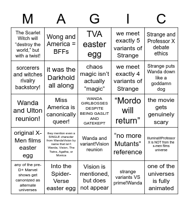 Multiverse of Madness Chaos Bingo Card