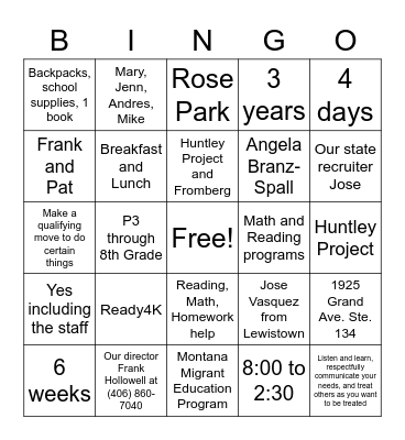 Untitled Bingo Card