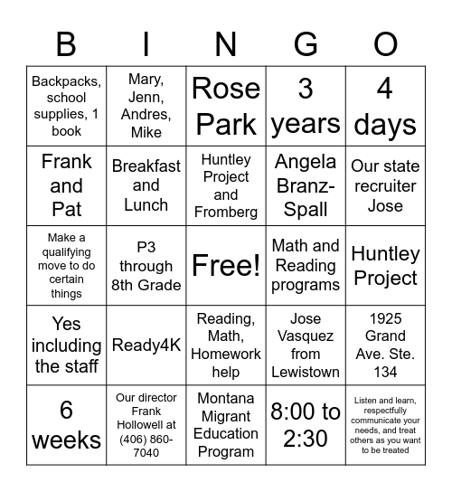 Untitled Bingo Card