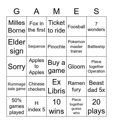 Games Bingo Card