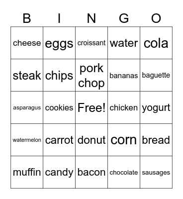 Food and Drink Bingo Card