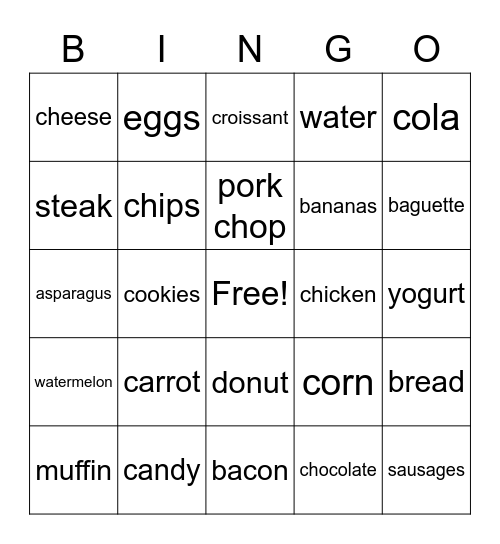 Food and Drink Bingo Card