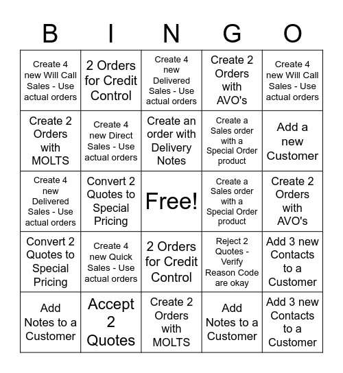 BisTrack SALES Bingo Card