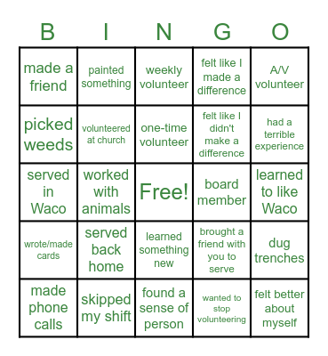 Volunteer Bingo! Bingo Card